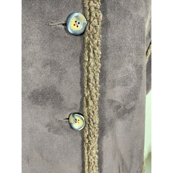 L.L. Bean Womens Sz XL Chocolate Brown Faux Suede Sherpa Lined Button Front Vest - Picture 4 of 12